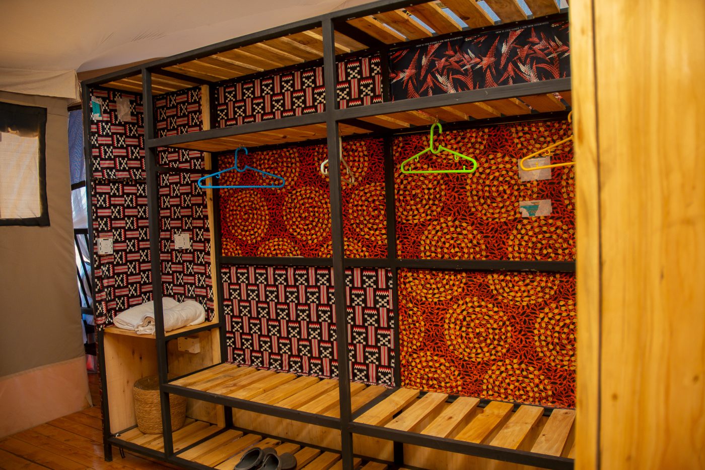 Tent wardrobe with African print accents