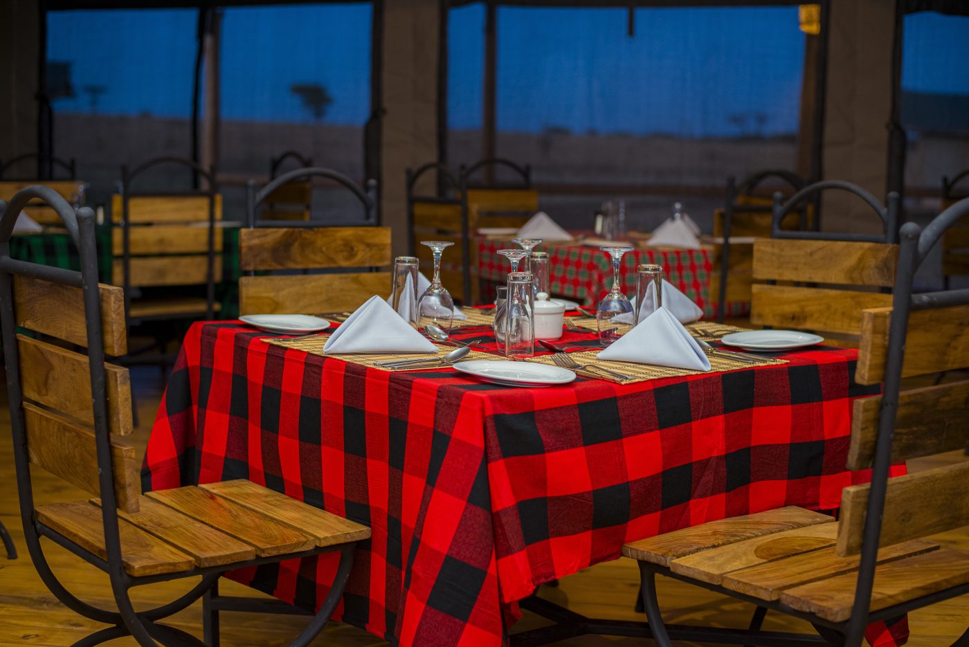 Dining tent at dusk